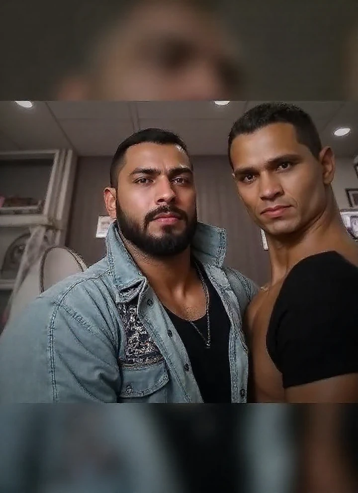Mature Carioca men with gray hair and beard from the favela with hairy pectorals in a collective masturbation showing off erect and juicy penile members