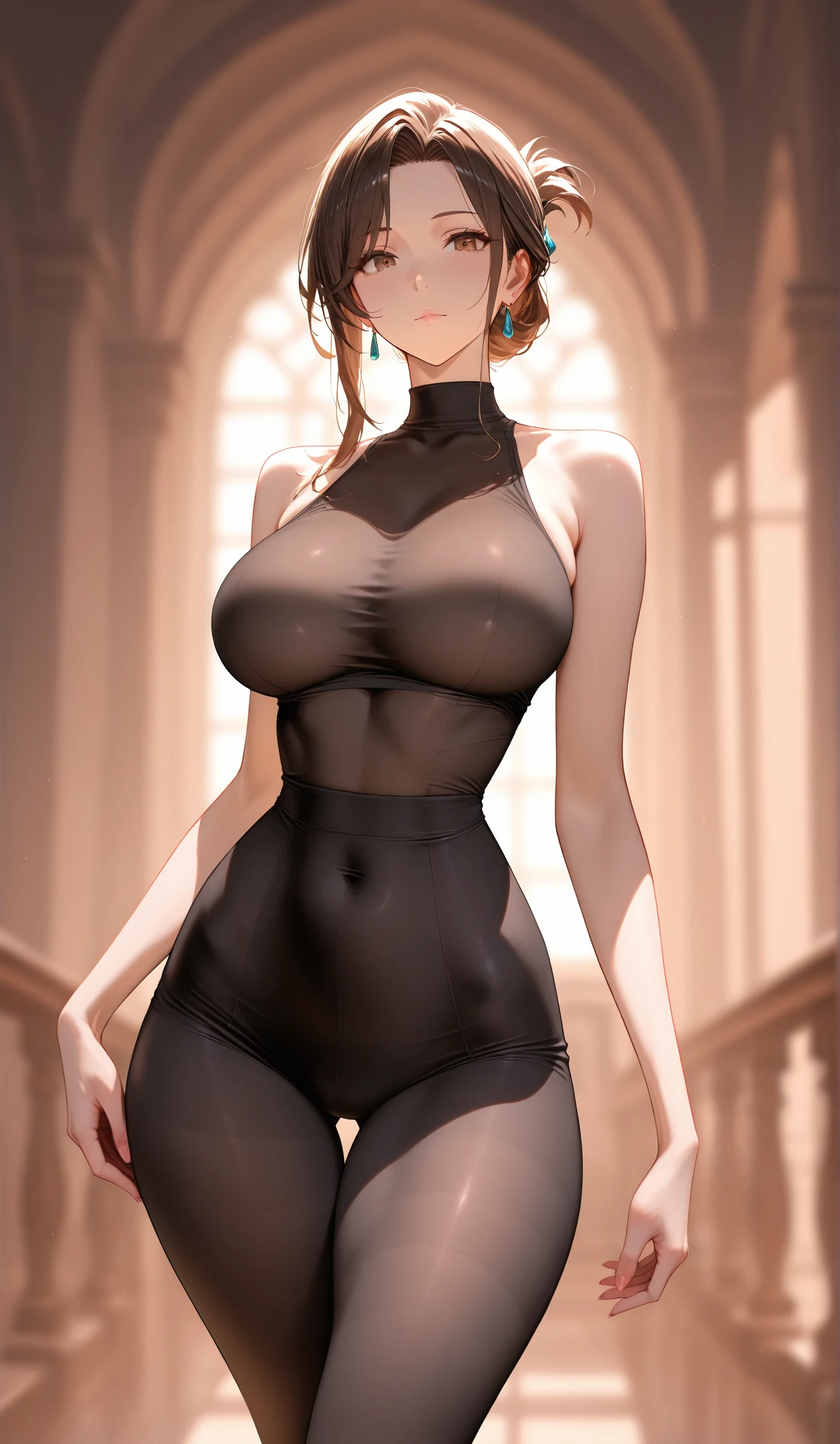 Top Quality, Masterpiece, Illustration, Very Delicate and Beautiful, Very Detailed, CG, Unity, 8k Wallpaper, Amazing, Fine Detail, Official Art, Absurdity, Incredibly Absurd, Huge File Size, Ultra Detailed, High Resolution, Realistic, Photorealistic, (1 Girl: 1.2), Makima \ (Chainsaw Man\), White Shirt, Black Pants, Black Tie, Red Hair, Big , (((wearing a torn sheer costume)))