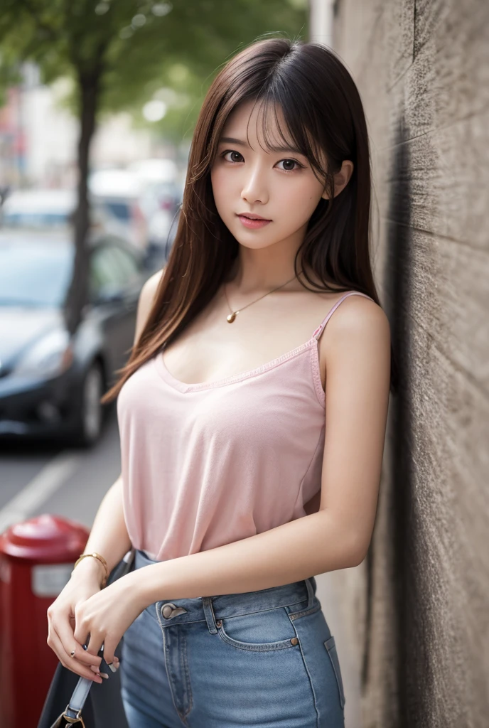 very detailed CG Unity 8K 배경화면, best quality, very detailed, masterpiece, realistic, photo realistic, very detailed 귀여운 소녀, 20 years old, (((スカートをlift it yourself))), (lift it yourself), panties , panties focus, blush, chapped lips, looking at viewer , half body shot , (crowd), (crowded city) , wavy hair