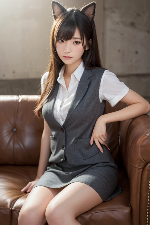 Beautiful woman, 25 years old, high ponytail, bright purple hair (like bright silver), perfect purple hair, Beautiful breasts, (Realistic skin),elegant upper class wearing a black pantsuit, black jacket, white shirt, cleavage visible, black pumps, and a business shirt. Elite secretary, working in the office, wearing a strict business suit, pantsuit style, wearing luxury high heels, girl wearing a shirt, wearing a business suit, wearing a business suit, black nail art, business Wearing a suit, Businessman, Business clothes, Wearing a black business suit, Wearing a white shirt and black jacket, Woman in a business suit, Business suit, Business attire, Raw photo, (8K, highest quality, Masterpiece: 1.2), (Complex Detail: 1.4), (Photoreal: 1.4), Octane Rendering, Complex 3D Rendering Super Detail, Studio Soft Light, Rim Light, Vibrant Detail, Super Detail, Realistic Skin texture, surface details, beautifully detailed eyes, highly detailed CG Unity 16k wallpaper, supplement, (detailed background:1.2),pony tail