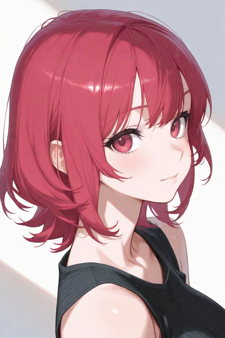 One person, High resolution, Bangs between the eyes, masterpiece, Highest quality, Medium Hair, Red hair,Pink eyes, anime,