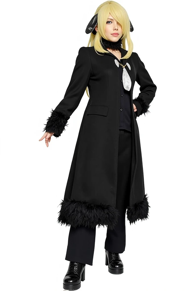 Cynthia_Pokemon, long blonde hair, brown eyes, black coat, black pants, black boots, looking at viewer, smiling, standing, full body shot, outside,city, street, crowd, overcast, high quality, masterpiece, <lora:Cynthia_Pokemon:.8>