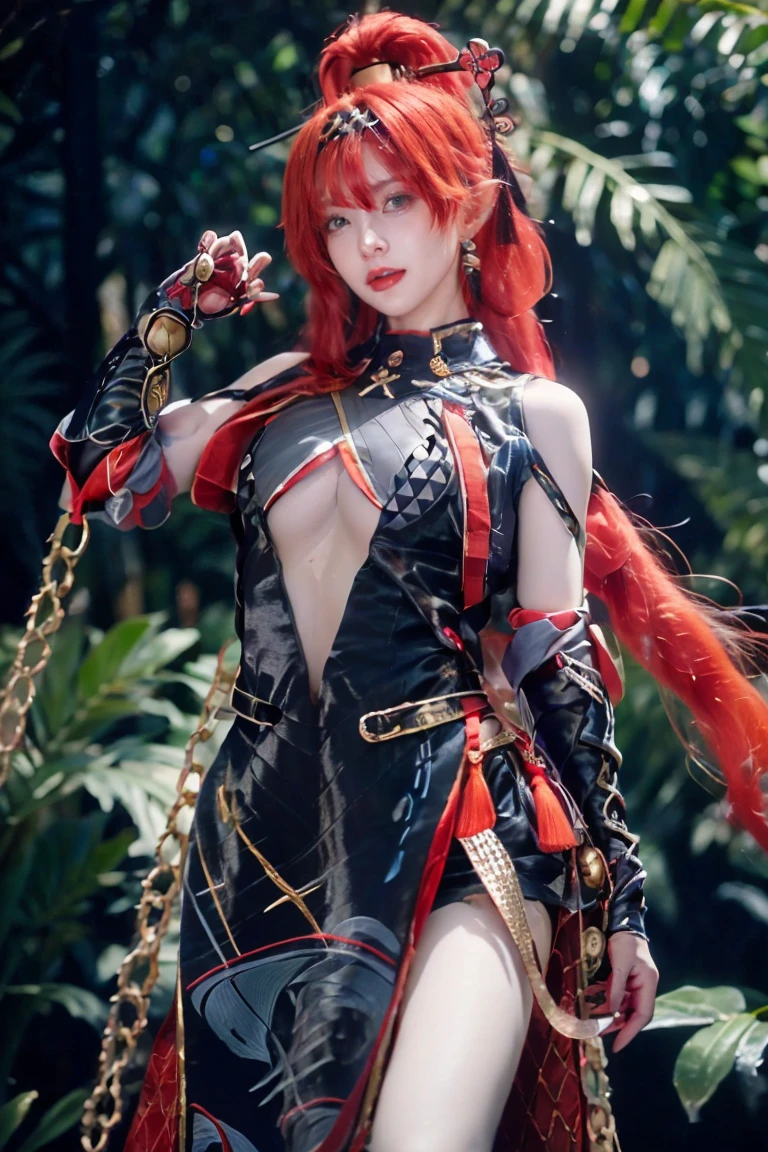 ((​masterpiece:1.4)、(top-quality:1.4)、(reallistic:1.7))、Sexy Beauty Fashion Model、Extraordinary beauty、Bondage style:1.4、latex shiny:1.4、Latex bodysuit、By Luis Royo、age19、Ultra Bikini、Looking Back Beauty、cleoopatra、Outstanding style、standingn、fullllbody、foco nítido:1.5、Slender Abs、beauty legs、Beautiful ass、A detailed eye、Raw photo、red-lips、Red high heels、a choker、a necklace、耳Nipple Ring、Fantastic mythological landscape、