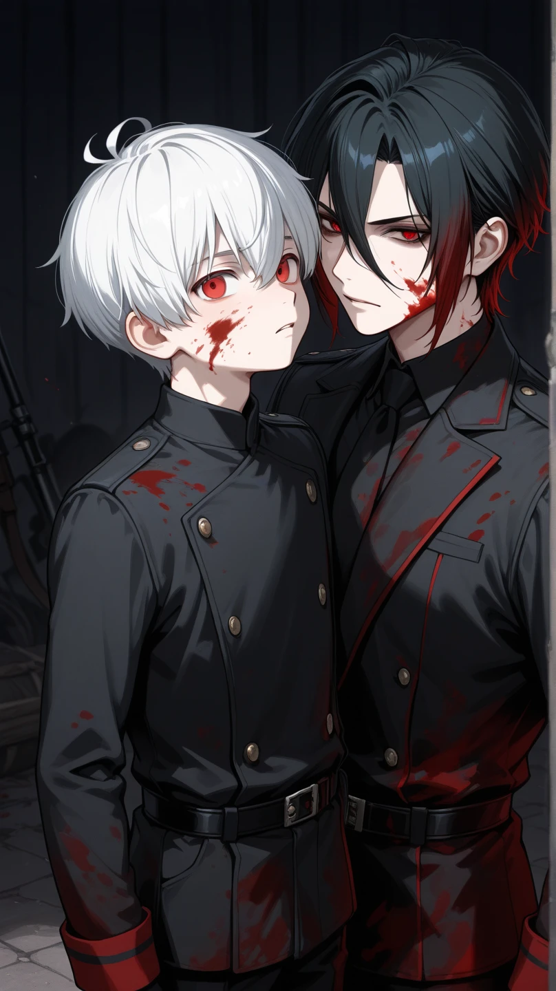 1male people、twinks、Mash、Blood everywhere、blood splashing、Guess Face、laugh、Murderous ghosts、Holding a knife、dark hue、Red hue、Hunting、