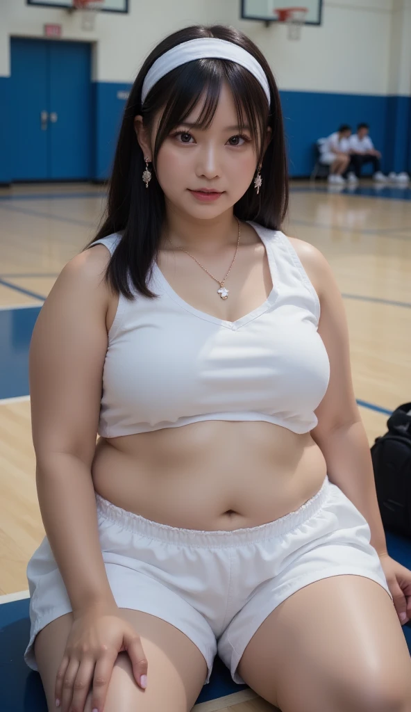 there is a woman standing in a room with a tree, her belly is fat and round, she has a jiggly fat round belly, wearing a camisole and shorts, thicc, large thighs, she is wearing a black tank top, skinny waist and thick hips, thick thighs, with backdrop of natural light, a portrait of a plump woman