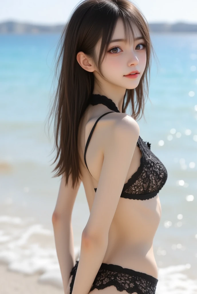 girl,patterned bikini, real, portrait, blush,patterned bikini