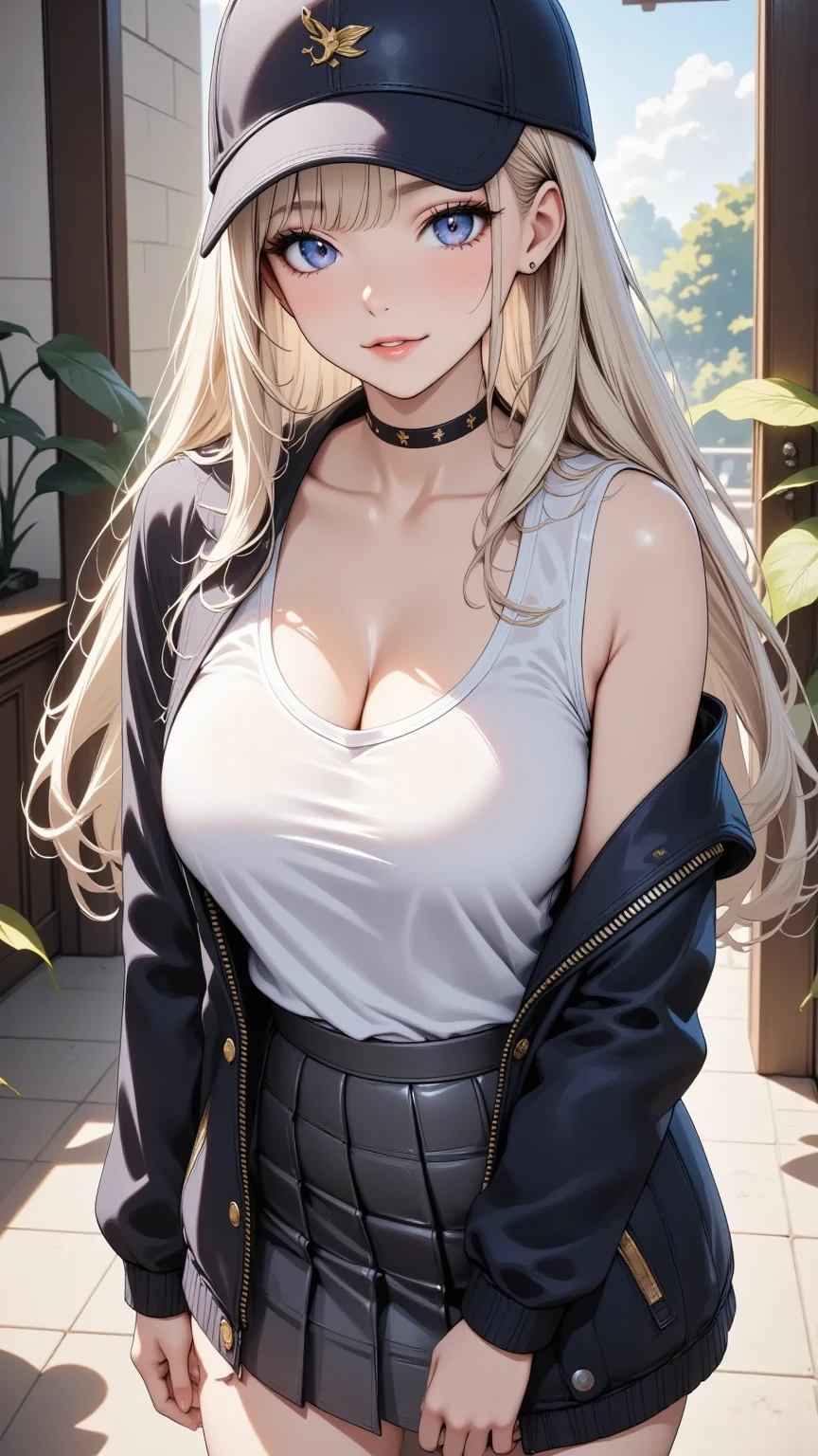 masterpiece ,best quality,ultra-detailed,high resolution,beautiful detailed eyes,long hair, cleavage, navel, slim legs, blonde hair, skirt, Kitagawa marin, school uniform, class