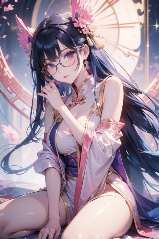 Kyoto animation style, world masterpiece, upper body, on side, focus on eyes, beautiful detailed, Perfect female body, 1 girls, 20 years old, very long hair, messy hair style, Air bangs, baby blue hair, colored inner hair, gemological hair, extremely beautiful detailed anime face and eyes, heart , delicate hands, medium breast, Bare navel, barefoot, peach pink pupils, detailed skin, Frill, piercing, underwear, landscapes, night, meteor, sparkle, wallpaper 8k CG, the best quality,