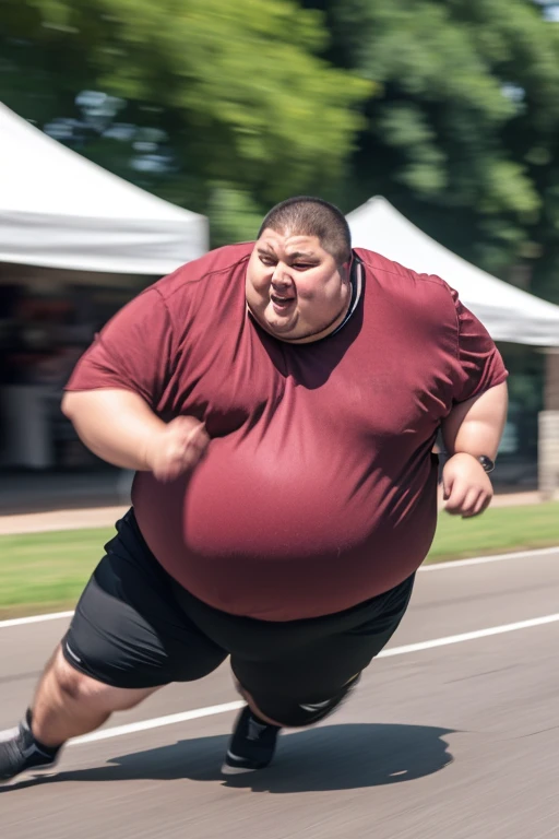 a overweight person jogging in a park, detailed face, soft lighting, photorealistic, 8k, high quality, detailed clothing, sweat beads, detailed facial features, determined expression, dynamic pose, lush green park background, warm color tones