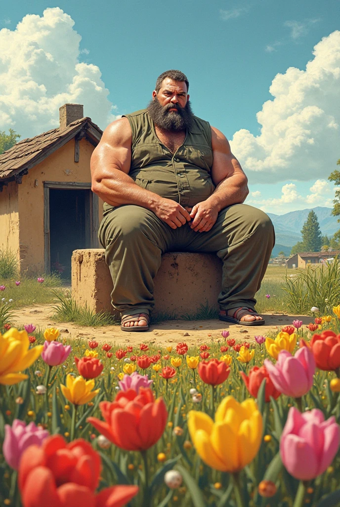 A bearded young man having long legs, thick thighs, large wide hips, thin and narrow weist, big large feminine breasts, large male reproductive organs, very small spikey boyish haircut, wearing blue skirt, , interior,hot man,hot male 