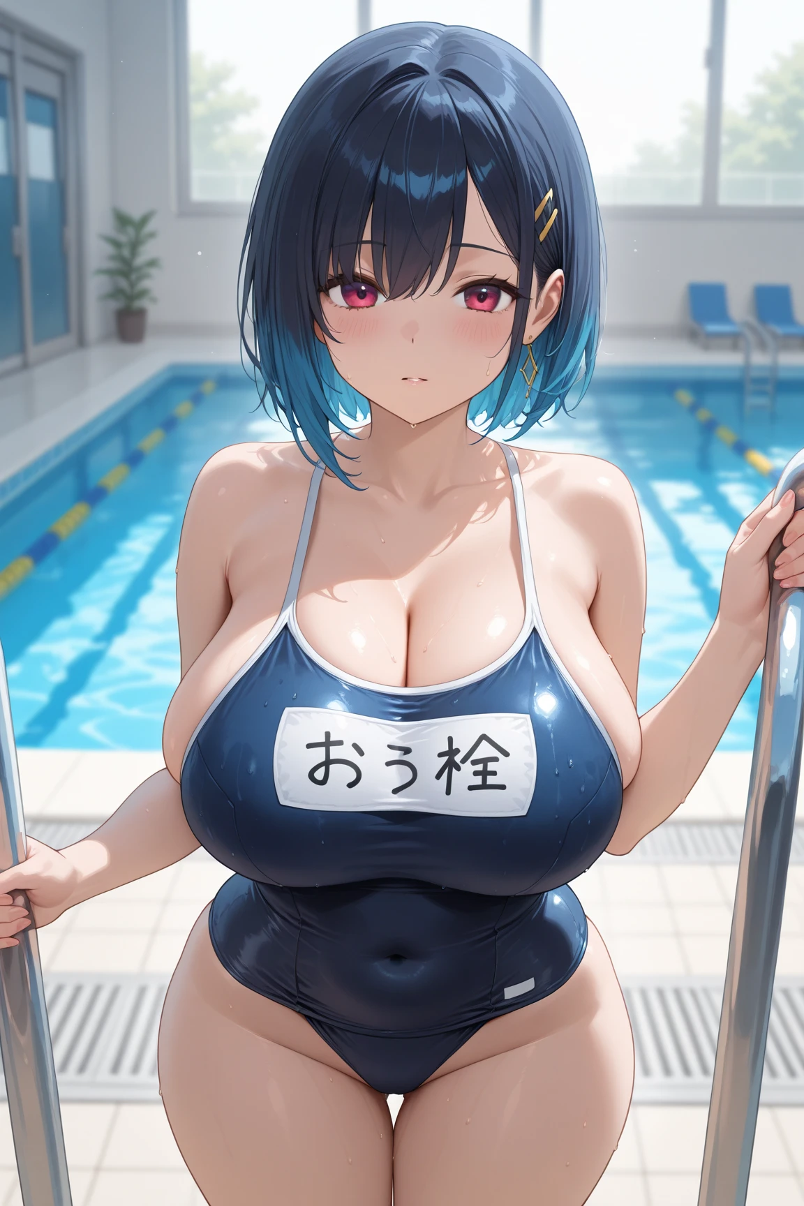 2 girls, big watery eyes*Su Jiushui*wet hair*hair open*earrings*swimming pool>,, Lola:Add to_detail:1,very Bigger breasts,Extremely heavy big breasts,white bikini swimsuit,leg rings,very soft breasts,The chest is larger than the head,Have a swimming competition,covered with water stains,Inside the swimming pool,plump figure