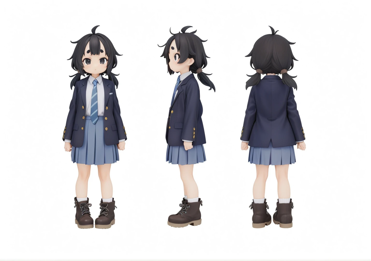 full body straight standing pose boy, beautiful cute boy, 12yo student, blue curly hair, wearing white pent and shirt dress, white background, simple white background, character sheet