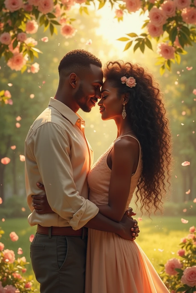 A musilm couple black boy fair skin girl looking at each other