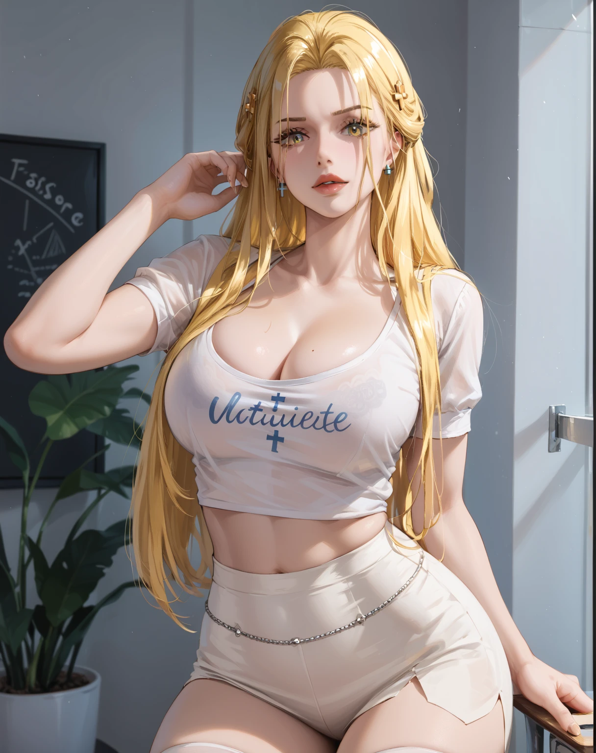 (((完美figure,figure,solo, White and tender skin,(((Cyberpunk,short sleeves, dolphin shorts, t-shirt, pink shorts, white shirt, , ))),(((MiaChadef, long hair, blonde hair, brown eyes,,))),((masterpiece)),high resolution, ((Best quality at best)),masterpiece,quality,Best quality,((( Exquisite facial features,Looking at the audience,There is light in the eyes,(((lol,Happy,))),))),(((Light and shadow,Huge breasts))),(((Looking at the camera,White background,))))
