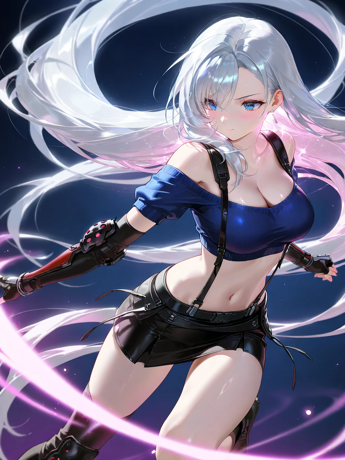 spiritual blue fire fluffy fox girl, (fluffy fox ears, fluffy fox tail), (spirit, spiritual:1.4), (blue fire:1.5), 1girl, perfect and well designed glowing shiny eyes, (beautiful detailed eyes:1.05), natural breasts, slim body, beautiful and delicate cute face, (face detail), ((realistic face)), pores, ((pale grey skin)), detailed skin, realistic skin, (((bioluminescence))), ((shiny skin)), (fangs:1.5), (multicolored gradation skin), (monster girl:1.25), (fur body:1.4), human face, medium length hair, hair voluminous, (((((multicolored gradation hair))))), super high resolution, 8k, parameters Best quality, (masterpiece:1.4), (magic accessories:1.4), bracelets, extremely detailed thick tight ({nylon|lycra}:1.5) pastel bright ((dark blue, (blue:0.4), silver:1.3), (pink, purple:0.75)) ornate ({(dress shirt with stand-up collar:1.7)|(kimono:1.2)|(summer dress:1.2)}, (kimono sleeves:1.5), (pleated skirt:1.25)), (standing nipples under cloth:1.2), (ornaments on clothing:1.5), (neckline:1.3), (cleavage:1.3), decolette, navel, Young Girl, Little Beast, (Smile:0.7), (pale Skin:1.4), ((flower tattoos all over body, flower tattoos all over legs)), ultra detailed, photorealistic, ((Real image)), (best quality:1.4), super high resolution, (Realistic 2.0), More details, (((1girl))), leans on the table, office, city and buildings behind a window, futuristic, {fantasy|cyberpunk}, magic technologies, (beautiful and aesthetic:1.2), (fractal art:1.4), (cinematic light:1.1), (DUTCH ANGLE:1.3), 16K, HDR, RTX, Ray Tracing, Radiosity, Anisotropic Filtering, Subsurface Scattering, (((magic lights))), metallic reflections, Detailed, Realistic, 4k highly detailed digital art, (cool_color), extremely detailed CG unity 8k wallpaper, vibrant colors, (((seductive pose)))