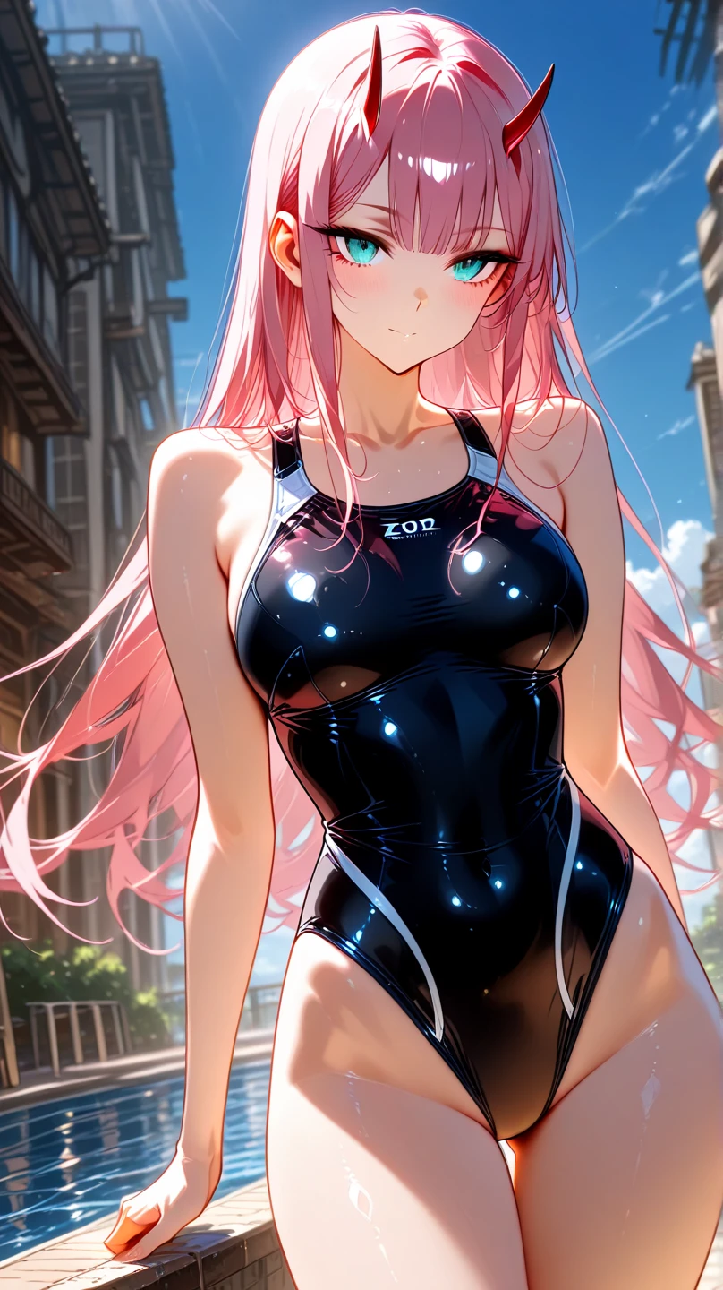 Sexy anime girl in black swimsuit standing by pool, Best anime 4k konachan wallpaper, style of anime4 K, pink twintail hair and cyan eyes, Anime art wallpaper 8 K, 4k manga wallpapers, Anime moe art style, Smooth anime CG art, (animemanga girl), cute sportswear, ultra hd anime wallpaper,blacksilk,Large Thigh