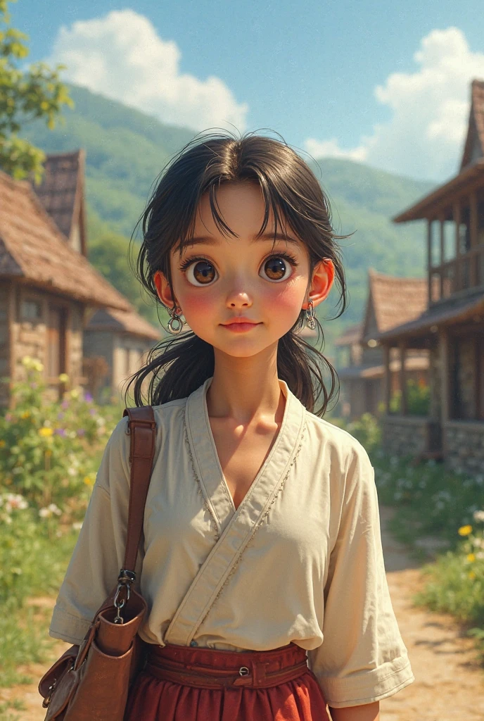 A 13 year girl with village in realistic
