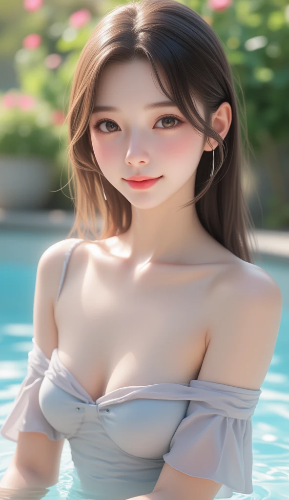 (8k, RAW photo, best quality, masterpiece:1.2), (realistic, photo-realistic:1.4), (extremely detailed 8k wallpaper), sharp focus, depth of field, bocinematic lighting, soft light,detailed beauty eyes,shiny smooth light brown long bob hair, asymmetrical bangs, shiny skin, super detailed skin,high resolution, high detailing, detailed hairstyle, detailed beauty face, hyper realistic, perfect limbs, perfect anatomy ,1 japanese girl,famous Japanese idol, perfect female body, large breasts,smile,short eyelashes,double-edged eyelid,long bob hair, (extra small micro bikini),(Tropical Beach:1.3), looking at viewer,(full shot:1.3)