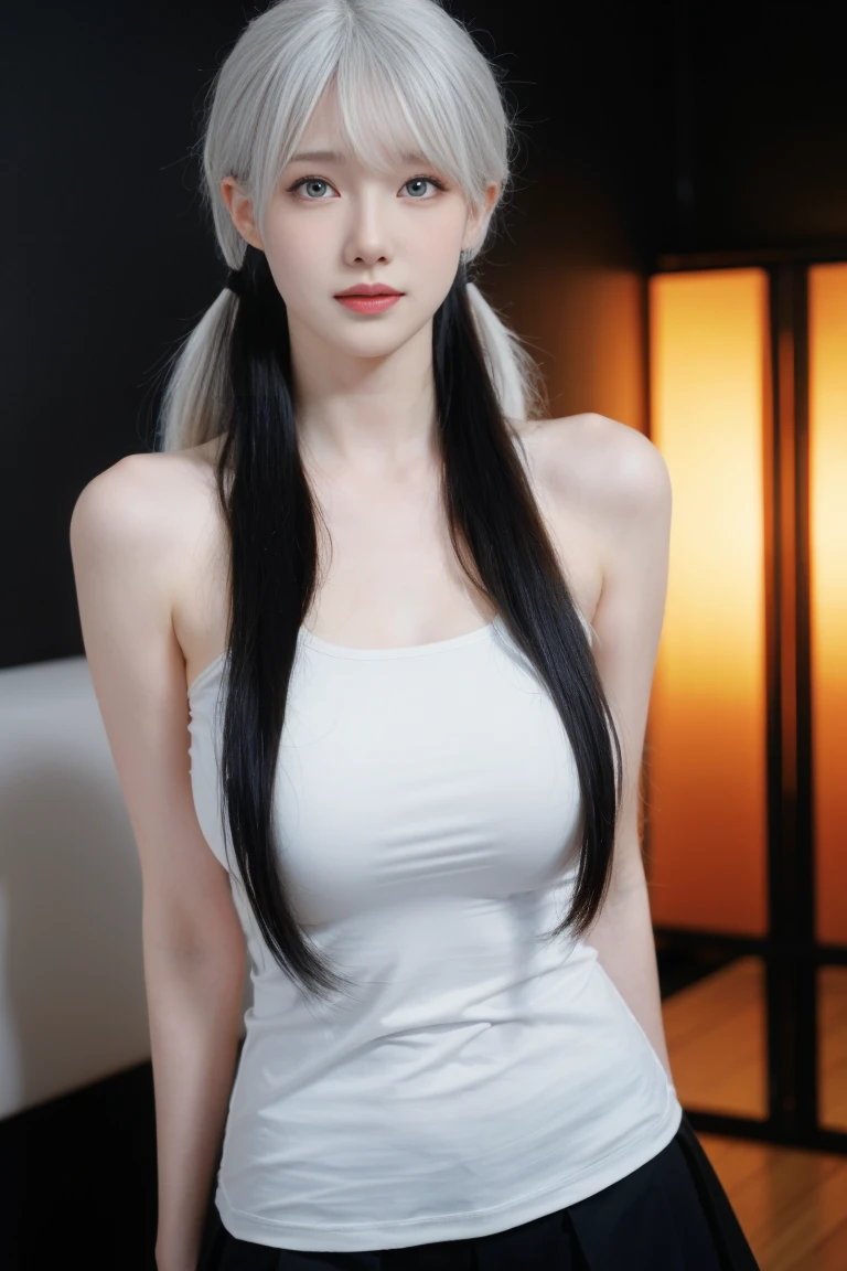 20 year old adult female, (realistic, photo-realistic:1.3),(best quality), (masterpiece), (highres),an_extremely_delicate_and_beautiful,shiny skin, shiny body,milk skin, BREAK, ((light grey straight hair)), (blunt bangs:1.1),long bangs, (light grey hair:1.3), Graceful hair , (super long hair:1.3), Hair flowing gracefully, BREAK, (large eyes:1.1), mole under eye , (white fox ears:1.3), big breast,