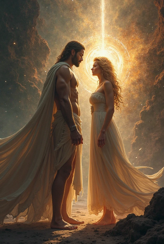 The sun god as a masculine gender, and the goddess of the moon as a feminine gender creating man
