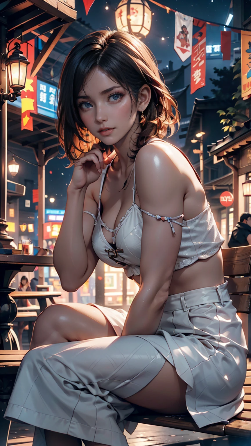 (lifelike, high - resolution:1.3), 1 Indian girl with a perfect body, in the bedroom, revealing, Super fine face and eyes,short hair , tank top with shorts, ,big boob ,36DD breast size,Expose cleavage only, fullbody ,spreading legs ,random sexy pose,big butt, garden background --auto --s2