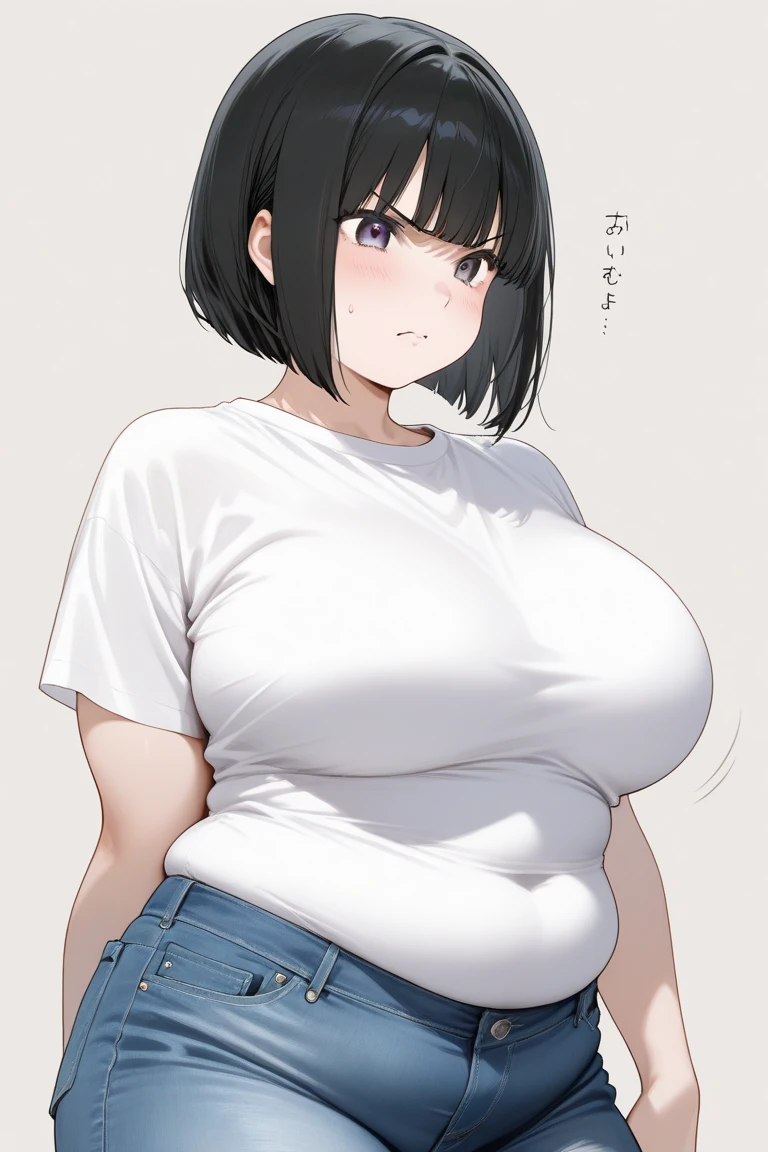 (Highest quality,masterpiece),(boyish:1.9,Very short hair:1.9,Hairstyle like a boy:1.9,tomboy:1.9,Maternal body,Plump,blush,Married Woman,Very large breasts:1.3,Plump,Voluptuous,Very Short Hair:1.9,Black Hair:1.9)