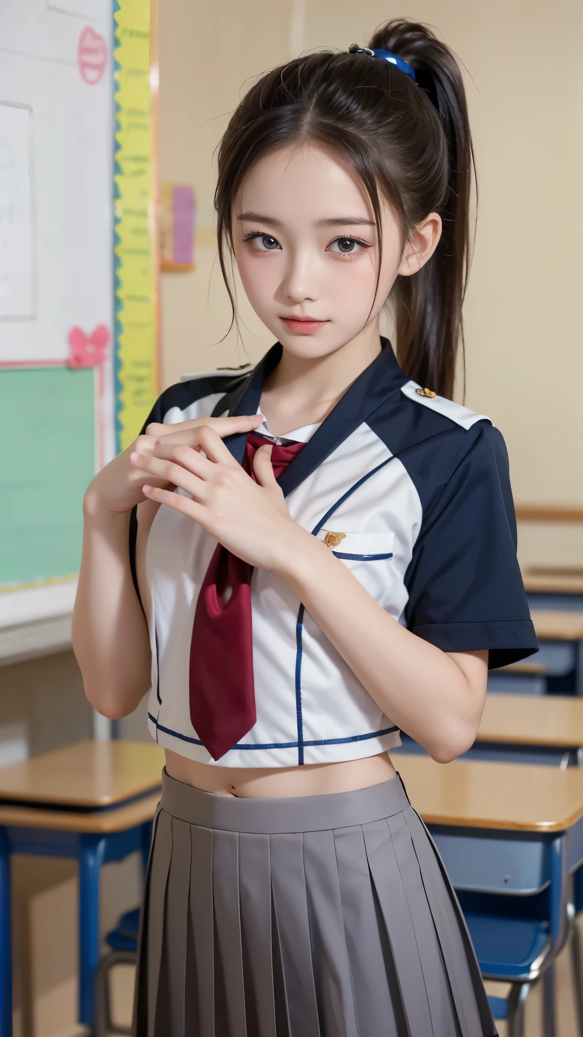 1 girl,(((elementary school student))), completely naked,standing,Flat chest, very young ,nsfw,((Russian girls)),ponytail, (more:1.2, perfect right hand:1.2), (best quality, Max Video Quality, masterpiece:1.3, reality, Ultra Fine), ((Cute female middle school student changing uniforms )), (perfect anatomy)