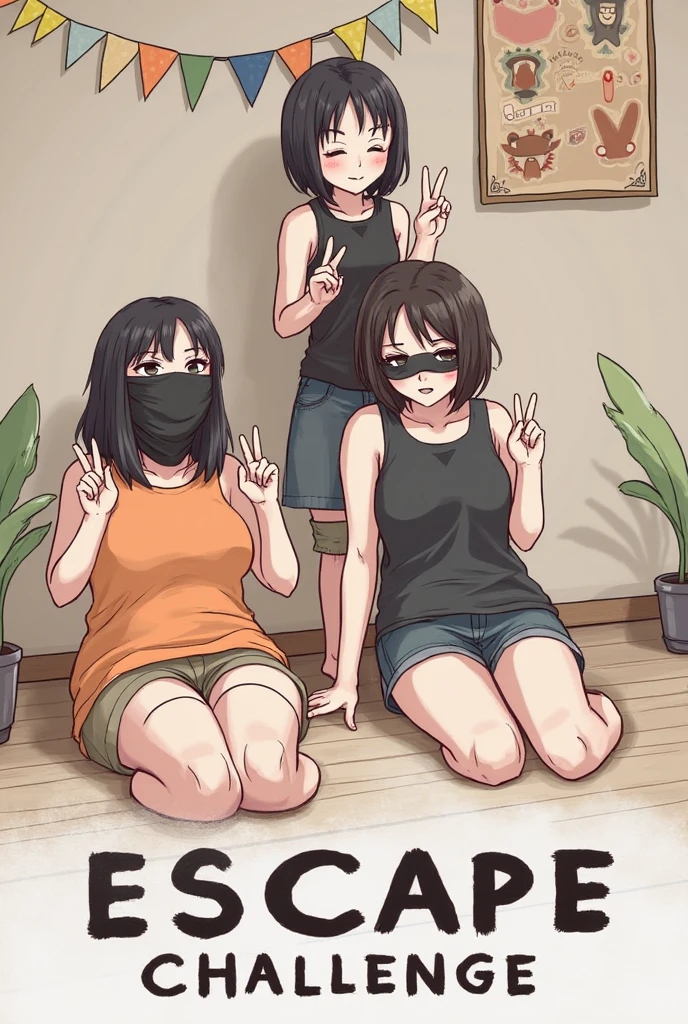A fearful mother and a daughter with brown hair bound and gagged together at the beach