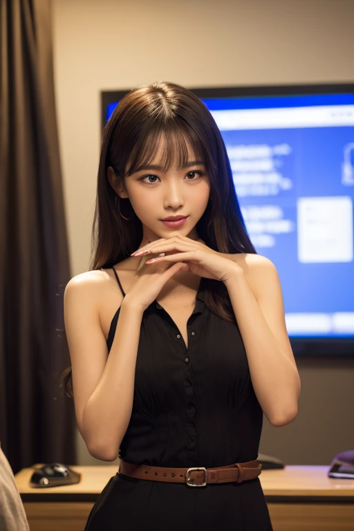 Top quality、masterpiece、Ultra-high resolution，High-resolution details、(Photorealistic:1.4)、RAW photos、18岁韩国名girl、Light brown hair、Glowing skin、girl、Sexy lips，((Ultra-realistic details))、porch、Global Illumination、shadow、Octan Rendering、8K、Super sharp、Bare skin is exposed in the cleavage、Metal、Intricate decorative details、Gundam Areial Details、Extremely complex details、Real Lighting、CGSoation trends、Radiant eyes、Smiling at the camera、Neon light details、Mechanical limbs、Blood vessels connected to the tubular mechanical vertebrae in the back、Mechanical cervical fixator、Sit on it、Wires and cables to the head、Human-machine integration，The background is the server room of the future、