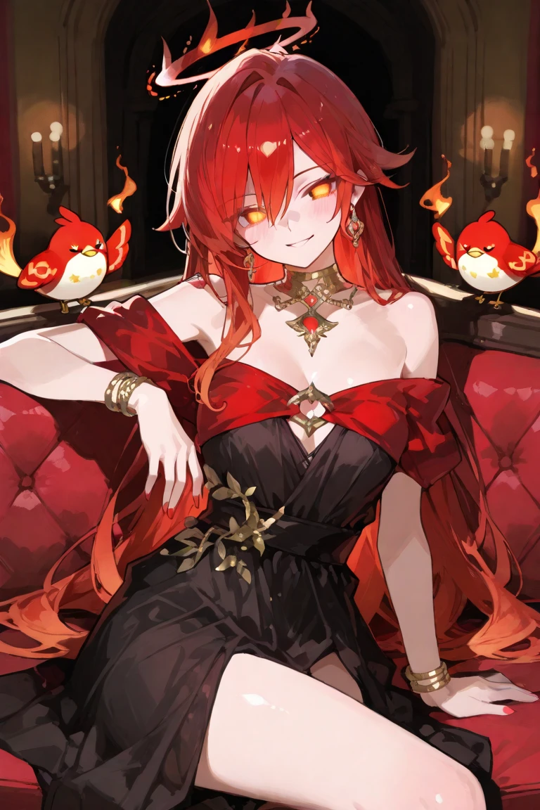 Himeko, honkai star rail, lingerie, whole body, on a bed with welt. 