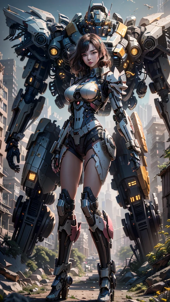 ((Best quality)), ((masterpiece)), (highly detailed:1.3), 3D,Shitu-mecha, beautiful cyberpunk women with her mecha in the ruins of city from a forgoten war, ancient technology,HDR (High Dynamic Range),Ray Tracing,NVIDIA RTX,Super-Resolution,Unreal 5,Subsurface scattering,PBR Texturing,Post-processing,Anisotropic Filtering,Depth-of-field,Maximum clarity and sharpness,Multi-layered textures,Albedo and Specular maps,Surface shading,Accurate simulation of light-material interaction,Perfect proportions,Octane Render,Two-tone lighting,Low ISO,White balance,Rule of thirds,Wide aperature,8K RAW,Efficient Sub-Pixel,sub-pixel convolution,luminescent particles,light scattering,Tyndall effect
