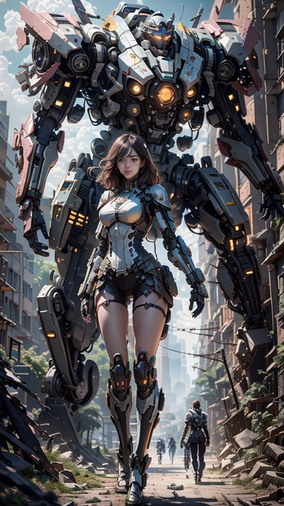 masterpiece,(best quality)Giant Cyberpunk Female Mechanical Titan,Breasts assembled from giant carbon fiber mechanical structural modules,Mega Evolution Future Technology Titan,Ruined dungeon ruins on apocalyptic cloudy day and night,jewel-encrusted mechanical breasts,Metallic skin