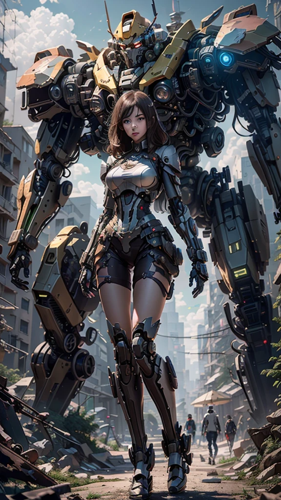((Best Quality)), ((Masterpiece)), (Very Detailed:1.3), 3D, Shitu-mecha, Beautiful cyberpunk woman with her pink mech in the ruins of a city in the forgotten war, Ancient technology, HDR (High Dynamic Range), ray tracing, NVIDIA RTX, super resolution, unreal 5, subsurface scattering, PBR texture, post-processing, anisotropic filtering, depth of field, maximum sharpness and sharpness, multi-layer texture, albedo and highlight maps, surface shading, Accurate simulation of light-material interactions, perfect proportions, octane rendering, duotone lighting, low ISO, white balance, rule of thirds, wide aperture, 8K RAW, efficient sub-pixels, subpixel convolution, luminescent particles, light scattering, Tyndall effect