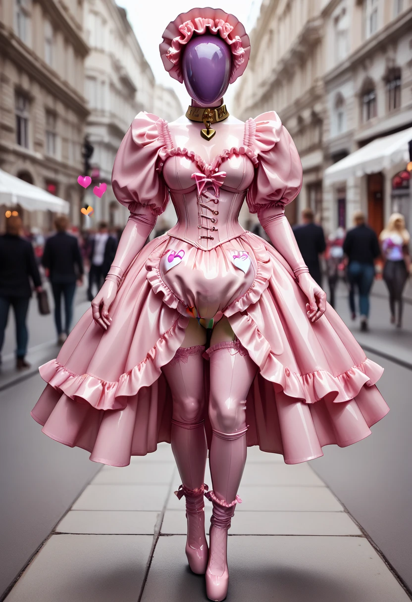 There is a woman with blonde hair and 2 braided pigtails in a hot pink  corset standing at a Tree, pose for a photo, very tight corset, wear a corset, corset, elegant corset, hourglass! slim figure, in a brokat corset, Wear hot pink  stockings. side view, thin hot pink  lingerie, Wear hot pink  tights, Wear hot pink stockings, wear hot pink laced overknee high heel boots,Full body!, sultry and seductive, Corsets, hourglass slim figure, tight attire,High Heels