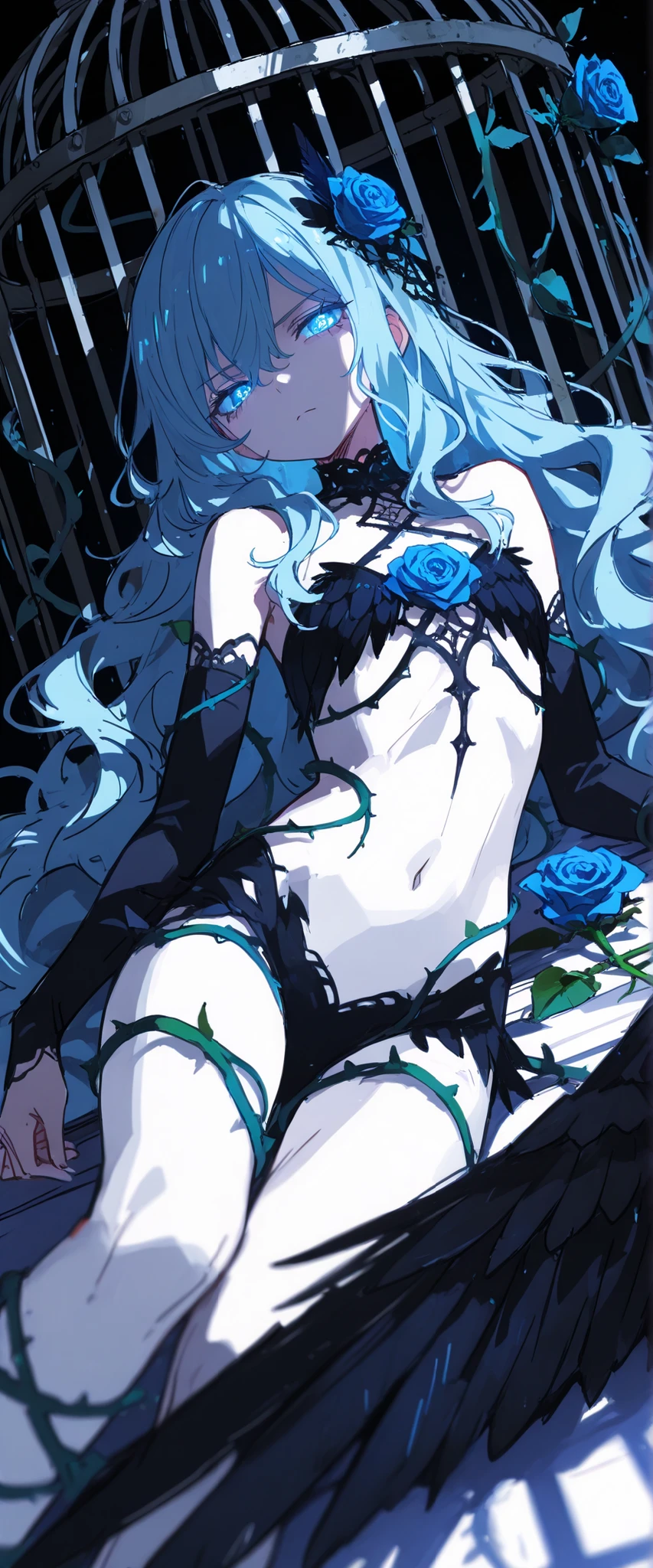 Ganyu, blue hair, purple eyes, genshin impact, absurdres, highres, ultra detailed, ultra-detailed background, detailed background, extremly detailed, 1girl,bunch of flowers, (zentangle:1.2), (geometric:1.2) black and white color palette, monochromatic, big breasts, cleavage, sideboob, lingerie, realistic depiction, thigh highs, (arms behind back), contrapposto,