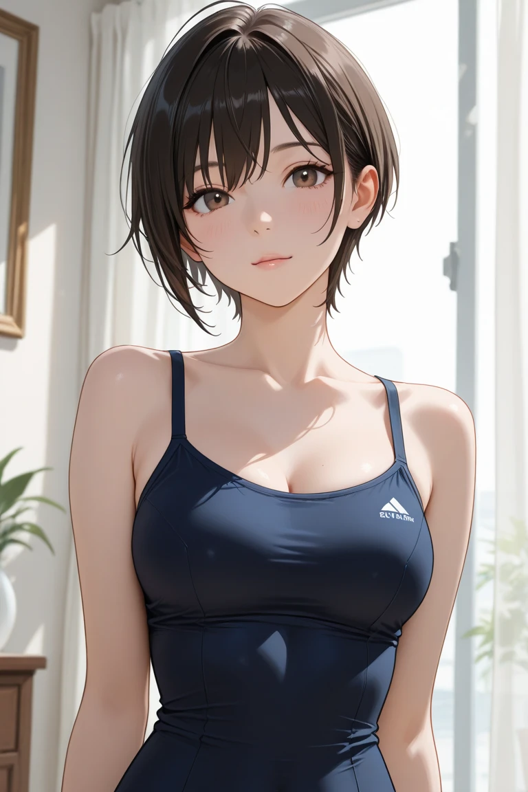 High resolution、High resolution、Real Live Action、Ulzzang, Braided space bun, Saggy breasts, Polishing Women, reflection, mirror, Look at yourself, Cleavage, camisole, Thighs, sink,  Tile wall，Cowboy Shot, Camel Toe, (8k、RAW Photos、highest quality、masterpiece:1.2)、(Realistic、Photorealistic:1.37)、Perfect body、Clear Skin, (I can see under my chest、Tank tops that reveal navel and ribs)、A super mini tank top that shows off your hips and lower abdomen, ((Shorts)), Black Hair，Realistic, Airglow refraction, photograph：Lee Jeffries, Nikon d850 film stock photos 4 kodak portra 400 camera f1.6 Lenses, Rich colors, ultra Realistic Realistic textures, Dramatic lighting