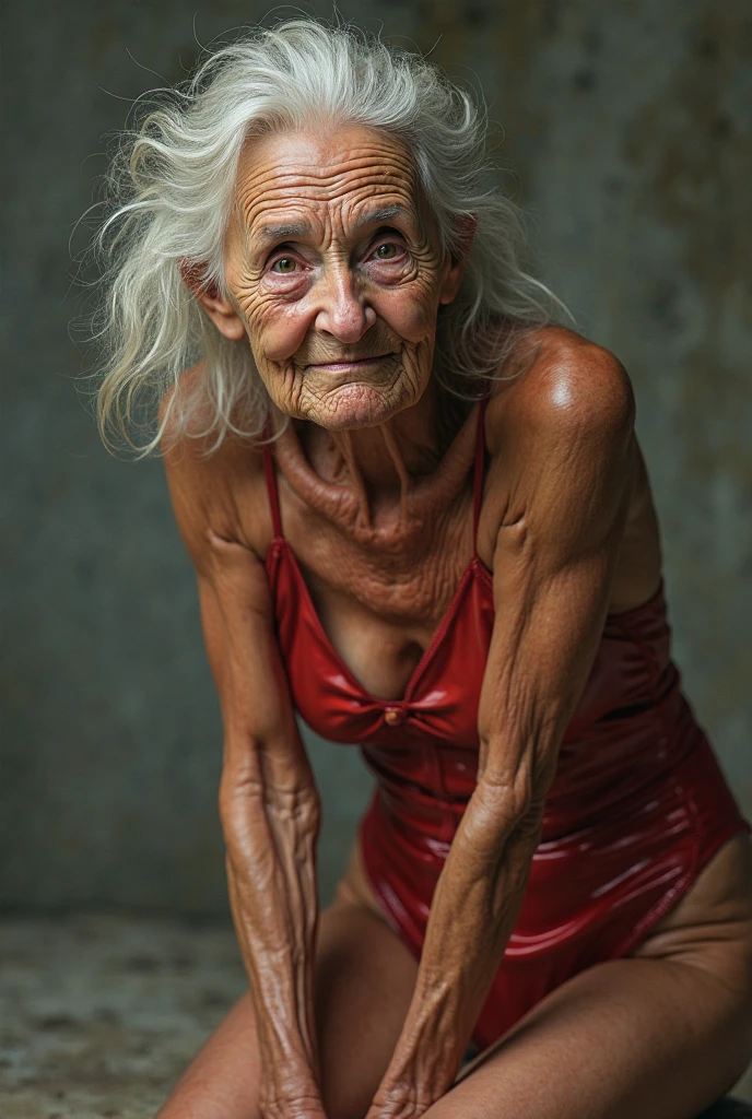 granny dwarf, flat chest, very old woman, wrinkled skin