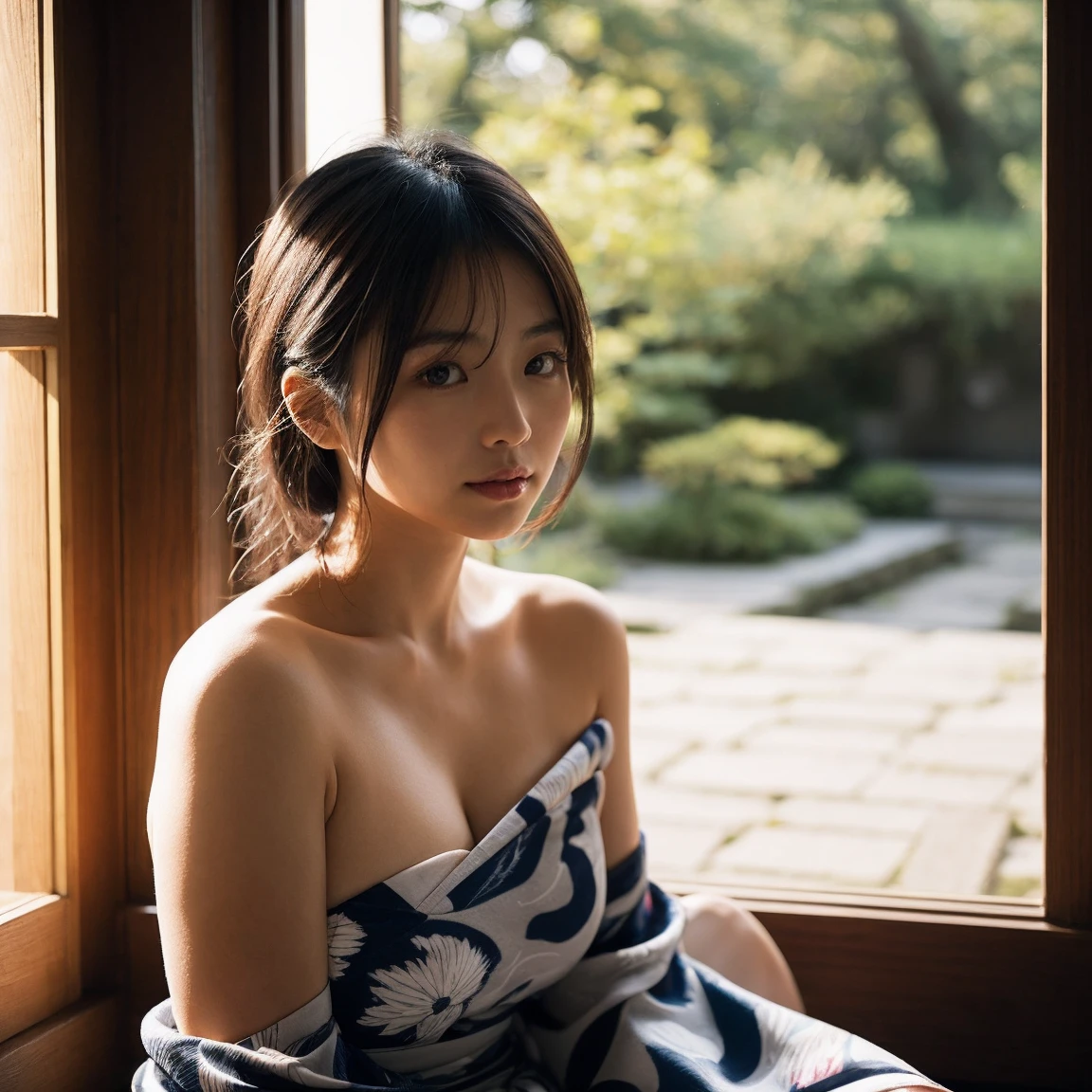 (8k, RAW photos, top quality, masterpiece: 1.2), ultra detailed, super resolution, (real, real photos: 1.37), portraits, high definition RAW color photos, professional photos, very detailed and beautiful, highly detailed, 8k wallpapers, amazing details, huge file size, official art, highly detailed CG Unity 8k wallpapers, highly detailed beautiful girls, highly detailed facesHighly detailed eyes, very detailed skin, highly detailed fingers, very detailed nose, highly detailed detailed mouth, perfect anatomy, detailed background, detailed clothes, one girl, (20:1.2), 20s, cute girl, realistic body, ((petite)))), white skin, glowing skin, slim body, black hair, short hair, (dull bangs: 1.2), smile, cute, youthful, cute face, realistic face, Delicate eyes, sagging eyes, (((naked with a towel)), (onsen)), (braless)))), (WET BODY)), (bend over and take off panties)), ((wet hair)), (arms crossed behind the head)))), (legs spread))), (sad expression))), (((sexy and dynamic pose)), see-through, necklace, earrings, Looking at camera, cowboy shots, contrapposs, dynamic lighting, C-cup breasts,