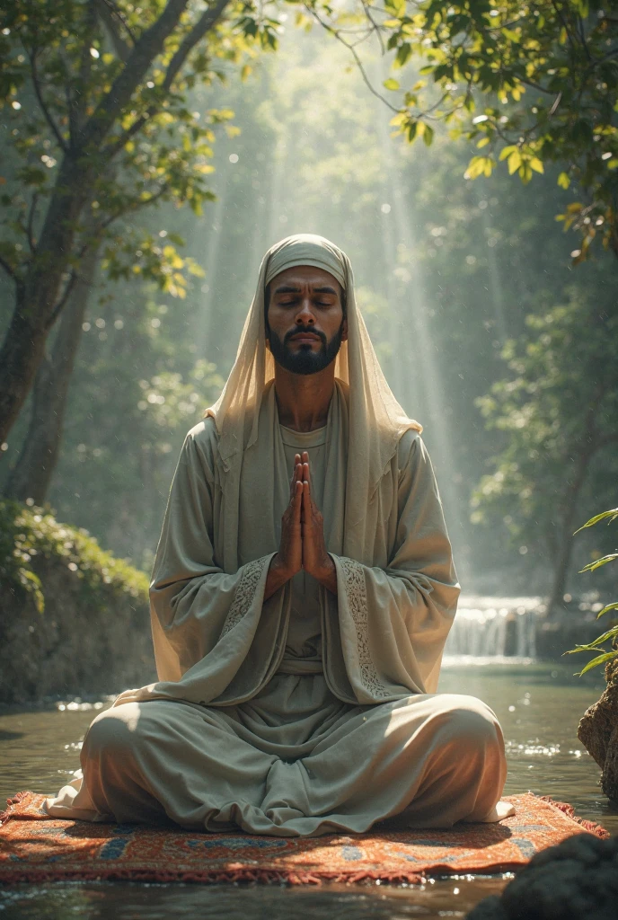 Arab Muslim floating on piece of wood
In jungle