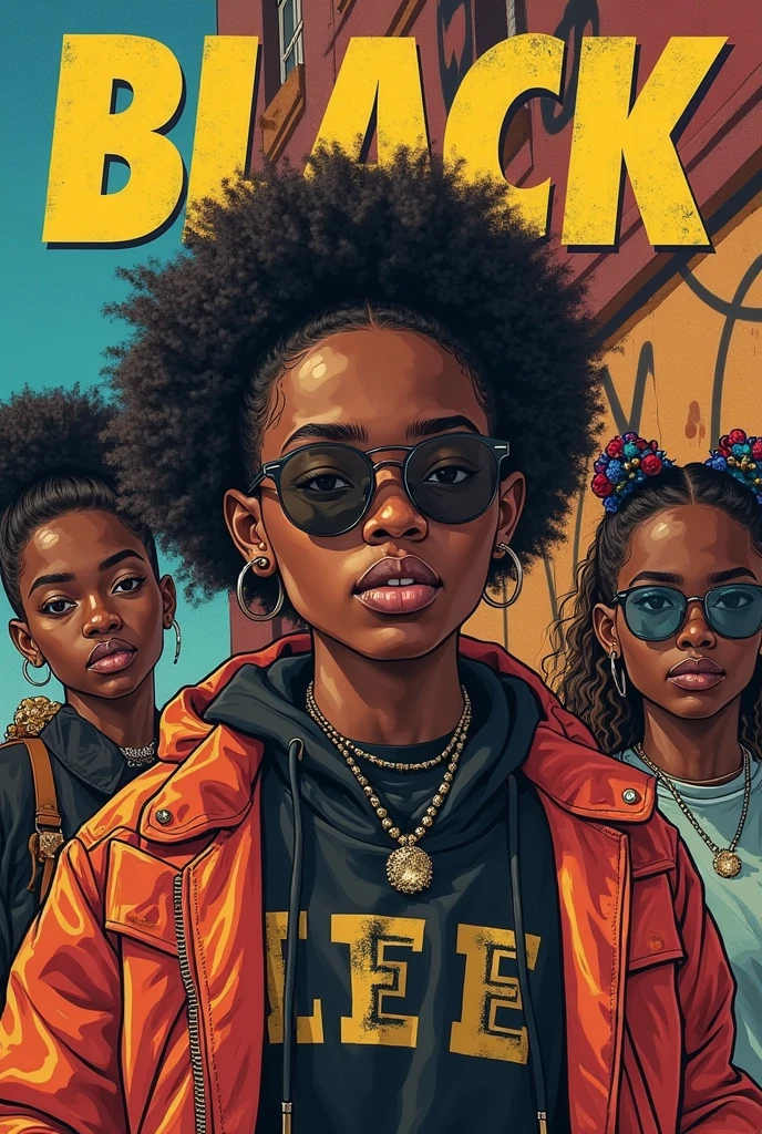 create a Boondocks inspired movie poster of a girl with medium brown skin and a sandy brown afro. With thin rimmed silver glasses in a purple tube top and jeans. The movie poster should be boondocks inspired with a scene from a protest that’s boondocks inspired.