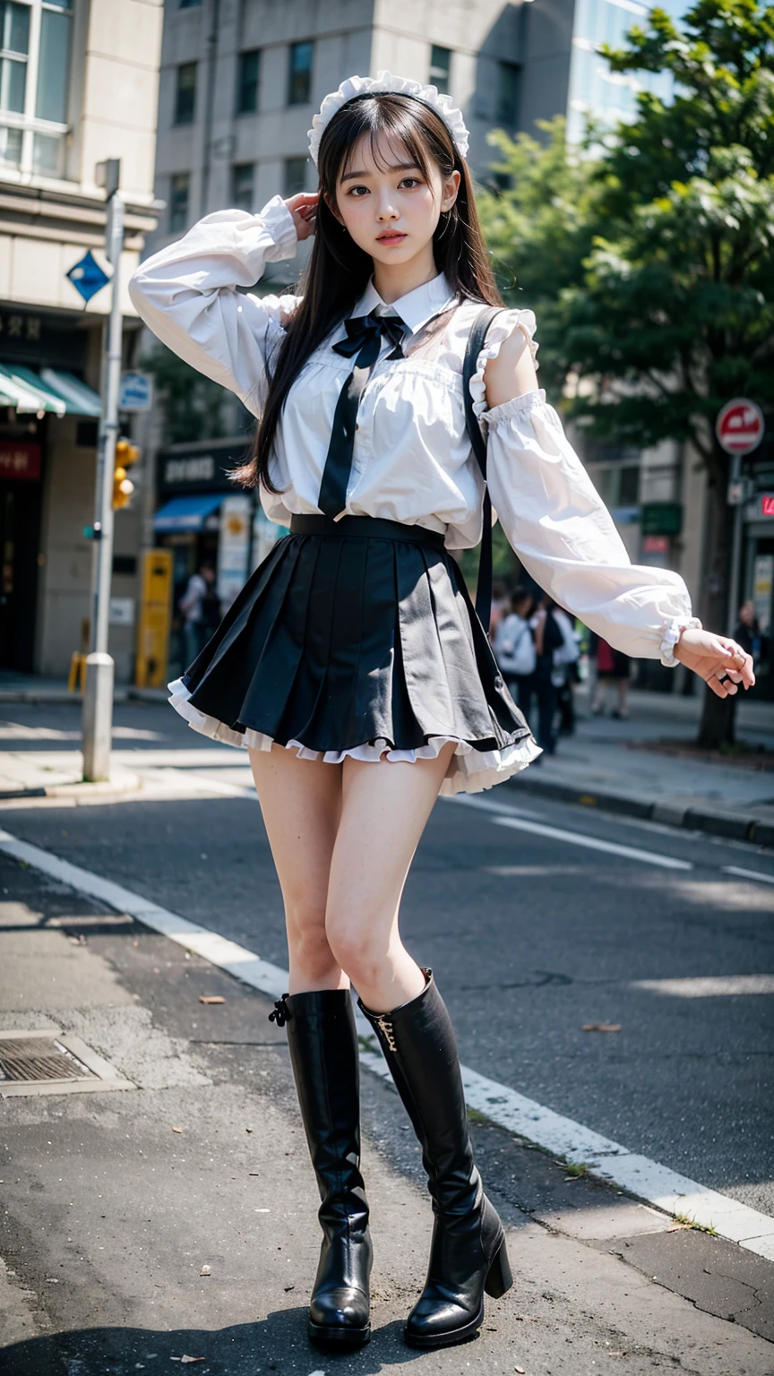 masterpiece, best quality,1girl,28 year old woman,brown eyes,drill hair,shiny_skin,(nice_leg_line:1.3),thick_thighs,thin_waist,huge breasts
BREAK
flounce_dress,shiny_pantyhose:1.3,flat_shoes
BREAK
day,store,crowd:1.1,depth of field,looking at viewer,walking,from front,upper body