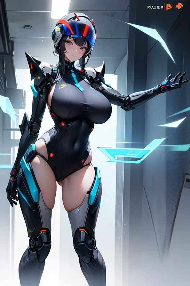 The dragon girl in the mecha,adolable,Mechanical nanoskin,black reotard,black lence stockings