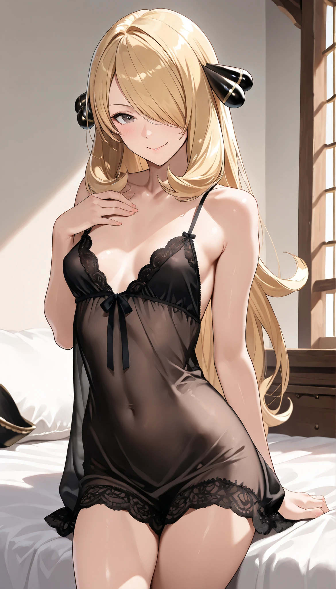 (One Girl、Yuuki Asuna、Lewd personality、Face Intense movement、Splattering body fluids)、(whole body、A distant view from an angle、Anime-inspired illustrations、Masterpiece、Absolute quality、Tomorrow) score_9, score_8_up, score_7_up, score_6_up, uncensored, asuna yuuki from sword art online, orange hair, long hair, fold, orange eyes, BREAK (masterpiece:1.2), best quality, high resolution, (beautiful detailed eyes:1.3), perfect lighting, (perfect hands, perfect anatomy), hearts, pleasured, large breasts, Black babydoll, Black stockings, night, bed room, standing , garter belt, underwear, looking at viewer, parted lips, pleasure face, pleasure pose,