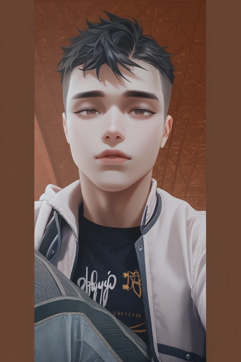 A highschool boy, handsome, perfect body, black hair, short hair, mullet, black eyes, upturned eyes, expressionless, black highschool uniform, anime, first-person view, masterpiece, anatomically correct, high details, highres, best quality, super detail, 1080P