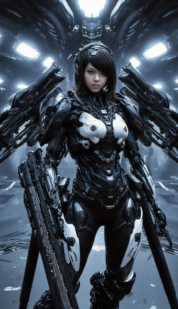 (best quality,4k,8k,highres,masterpiece:1.2),ultra-detailed,(realistic,photorealistic,photo-realistic:1.37),woman,cyborg,metallic robotic arm,functional,glamorous body,wolf-cut hairstyle,seductive,appealing boobs,cleavage,futuristic portrait,closeup,portraits,vivid colors,blue and purple color palette,strong studio lighting,sharp focus,professional