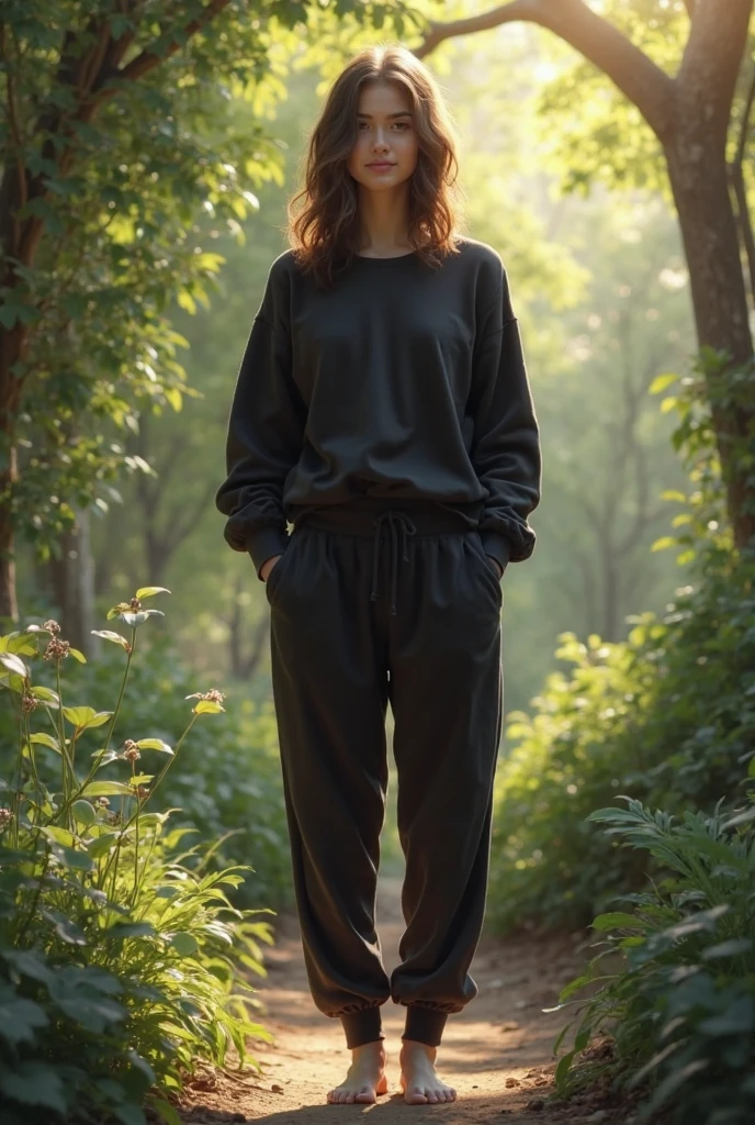 Vietnamese Girl sees the ghost and pees her black ao dai pants until her pants are wet in fright.