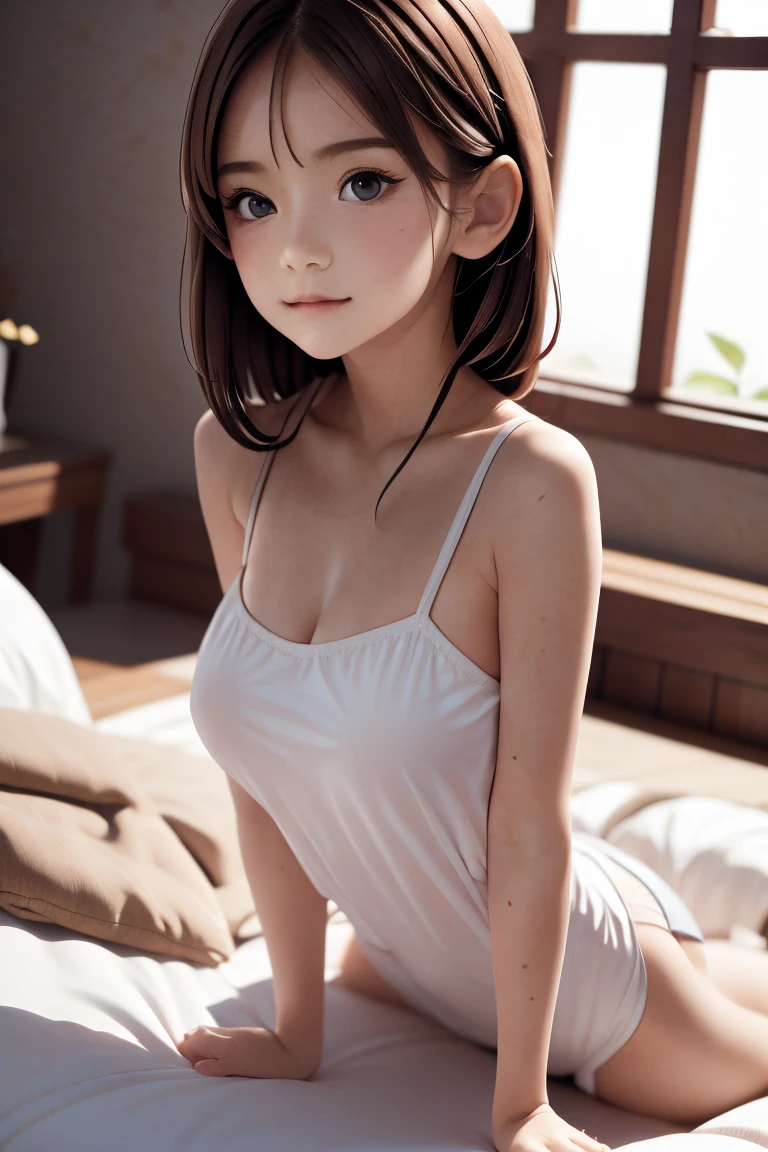 (A superb exquisite haruhi suzumiya), (haruhi suzumiya:1.5), brown eyes, brown hair, natural straight hair, hairband, ribbon, straight bangs, solo, nature, extremely delicate, straight facial features, peerless beautiful girl, soft, (sensual face), ((ecchi face)), dreamy quality, exaggerated facial features, solid color, frank holly, delicate face, bright lips, slender waist, soft curves, real light and shadow, super fine, 4k, natural moving, Ultra high resolution, (masterpiece:1.2, best quality), (finely detailed beautiful eyes: 1.2), (beautiful detailed face), sexy nude model, sexy pose, (large chest), (Perfect Body Proportions), (bedroom), Mekosuji, Spread your legs a little and show off your crotch, bra & panties,