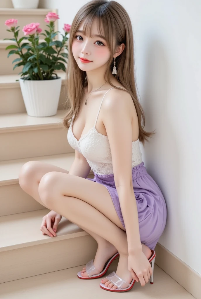 Masutepiece、highest qualityr、high resolusion、Eleonora Pavinato, 23 years old, Younger headshot, looking cute, cute pose, Beautiful busty girl, Black long hair, in the mall
