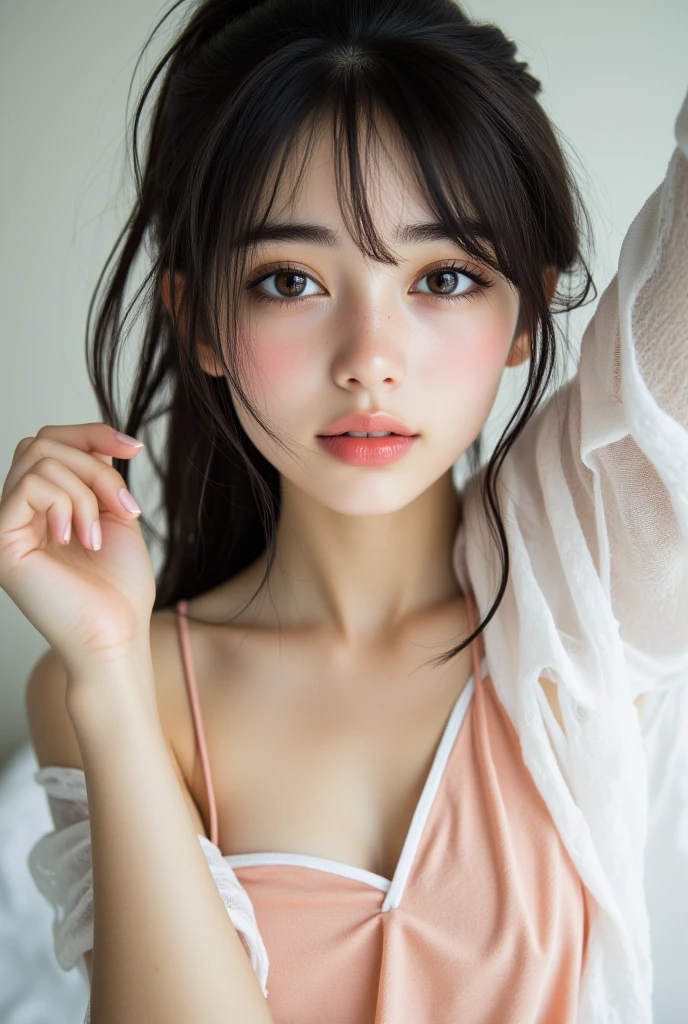cute little(年轻:1.5)of a 1girl、skin gloss、Rembrandt lighting、Super high quality photos、Raw photography、beautiful detailed face and eyes、(Photorealsitic:1.4)、top-quality、hight resolution、realisitic、Dinamic Light、Beautiful and delicate lips、delicate finger、Detailed pupils、Real Human Skin、(ighly detailed)、(natural soft light:1.2)、​masterpiece、top-quality、 masutepiece, Best Quality, in 8K, 10 generations, Raw photo,  Endure the pain、Frightened look、is crying、Crying、I'm crying、Frightened、trembling、Solo,  Idol face, Delicate girl, Candid, Sophisticated, Thin arms, Professional Lighting,, chromatic abberation, (Eyes and faces with detailed:1.0),, ​masterpiece,独奏, ((hard )), absurderes, realisitic(faces, full bodyesbian, The skin, high-detail skin, Skin pores), (kawaii:1.35), Cuties, , Innocent eyes, teak,    ??????? slip, ??????? slip,、shiny pink lips、Open your lips、Upper teeth、depth of fields、outside of house、Movie Light、blurry backround、eyes focus、bokeh dof、profetional lighting、Soft light、(????:1.1)、Bodis Subian、Beautiful legs、Asuka Saito、Body Photo、is standing、Fluffy clothes、ripped clothing、