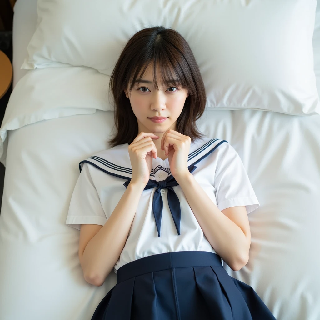 8k,masterpiece,With tears　While crying　Japanese,9-year-old girl,Crying face,　Big tears　cute,Innocent face,Innocent,Kind eyes,Childish,A plain white shirt with a wide open chest　uniform　Clothes that show your body lines　Short sleeve,Blue checked short skirt,semi-long,Hair blowing in the wind,Black Hair,Somewhat strong wind,noon,bright,Lying down　I can see your white panties　Inner thighs　Spread your legs　Show me your breasts　Soaked clothes　　Pure　Pure white bed　　